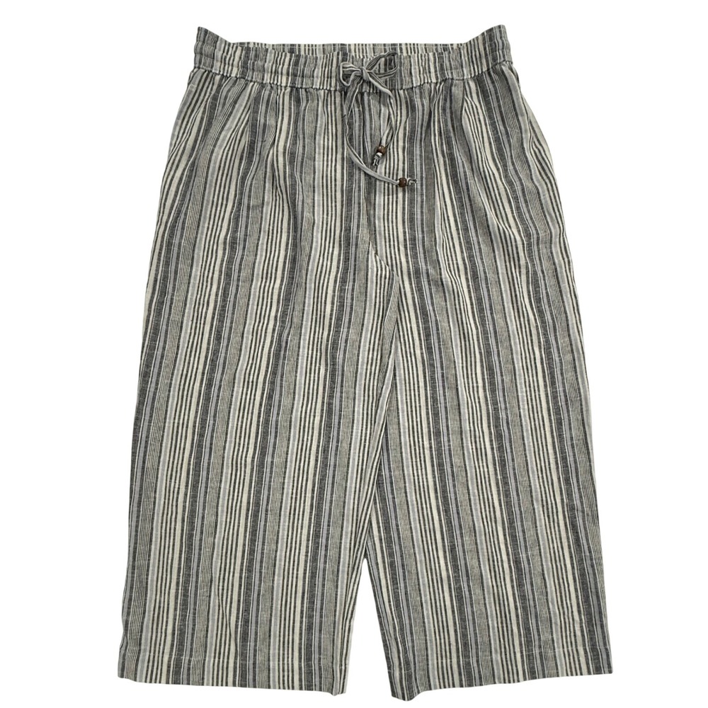 Land 'n Sea Women's Striped Cropped Pants Linen Blend Size XL 317